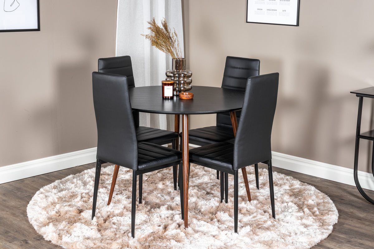 Plaza Matbord med Slim Stolarna – Bord: ⌀100 Stol: 48x98x42