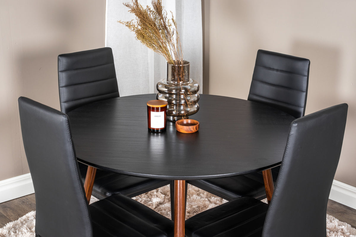 Plaza Matbord med Slim Stolarna – Bord: ⌀100 Stol: 48x98x42