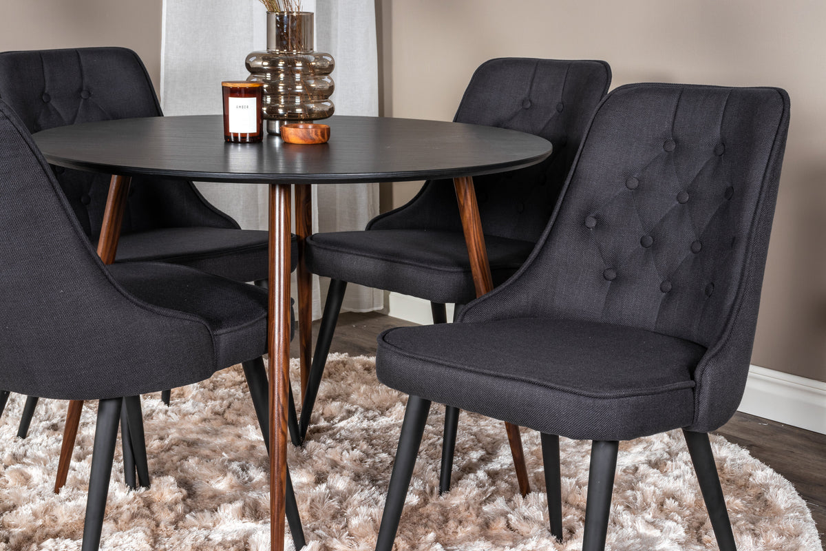 Plaza Matbord med Velvet Deluxe Stolarna – Bord: ⌀100 Stol: 66x88,5x50