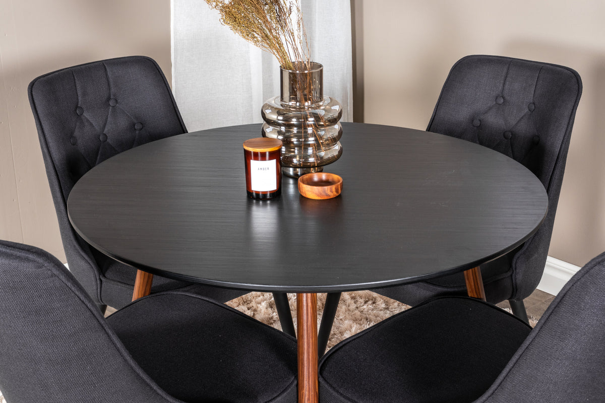 Plaza Matbord med Velvet Deluxe Stolarna – Bord: ⌀100 Stol: 66x88,5x50