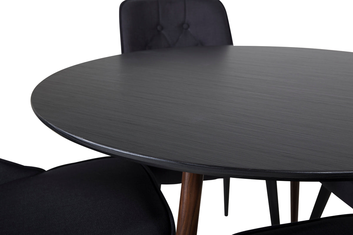Plaza Matbord med Velvet Deluxe Stolarna – Bord: ⌀100 Stol: 66x88,5x50