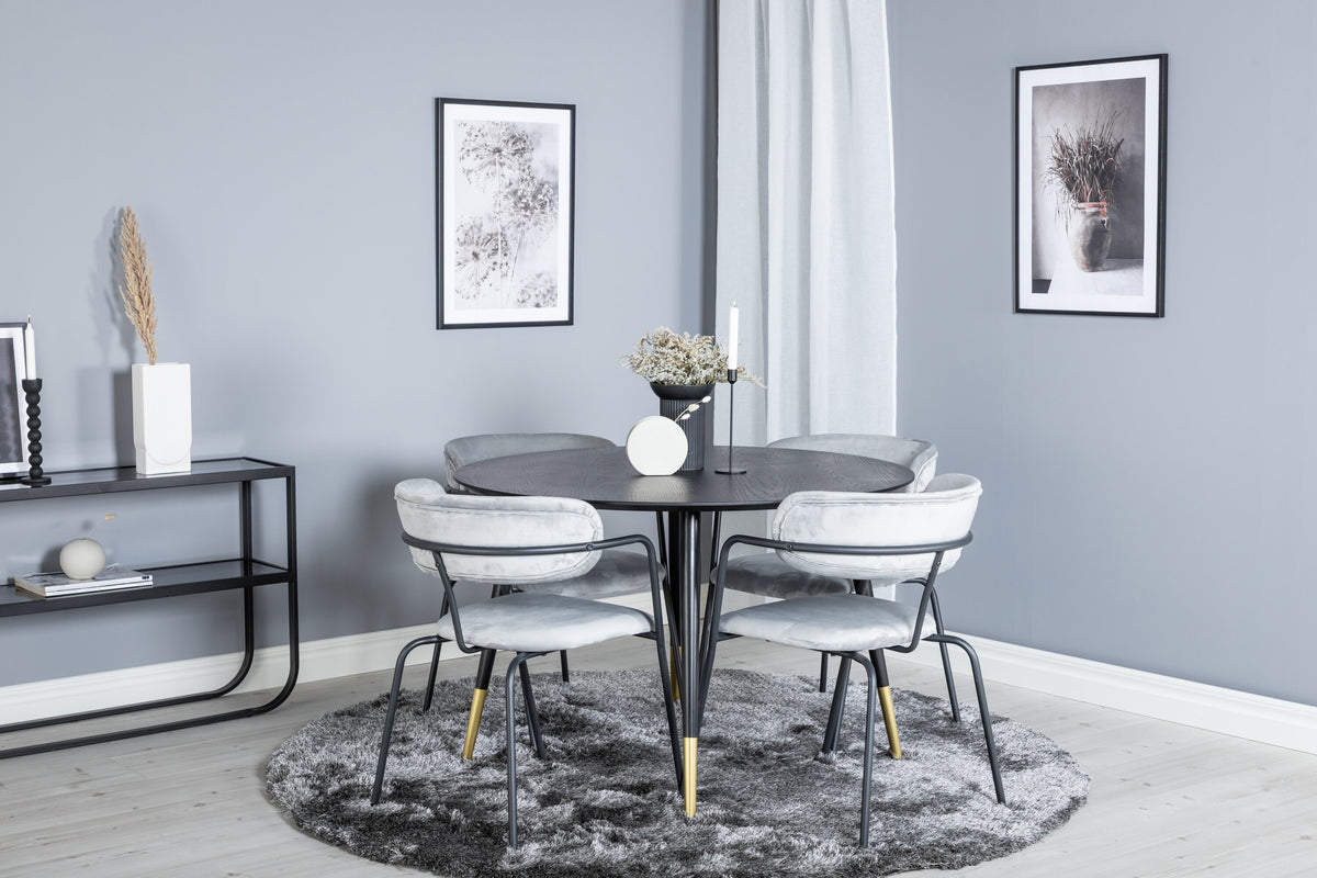 Dipp Matbord med Arrow Stolarna – Bord: ⌀115 Stol: 61x79x58