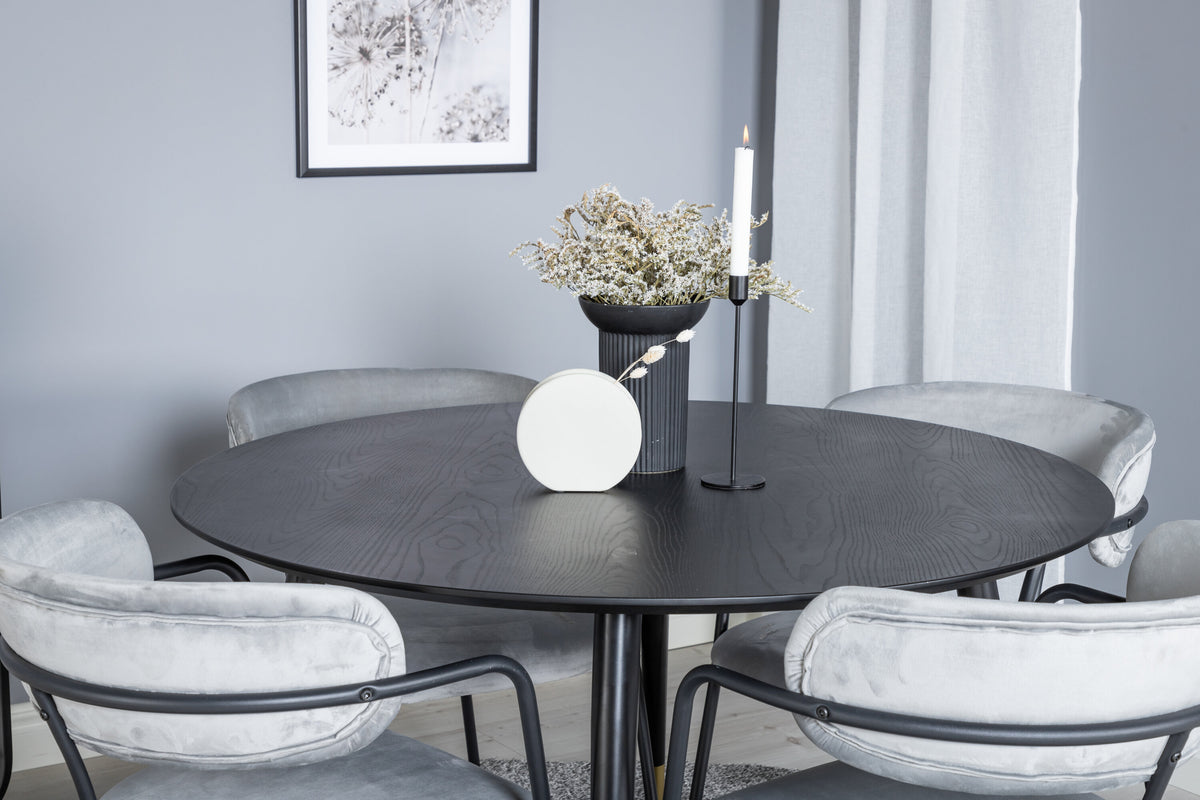 Dipp Matbord med Arrow Stolarna – Bord: ⌀115 Stol: 61x79x58