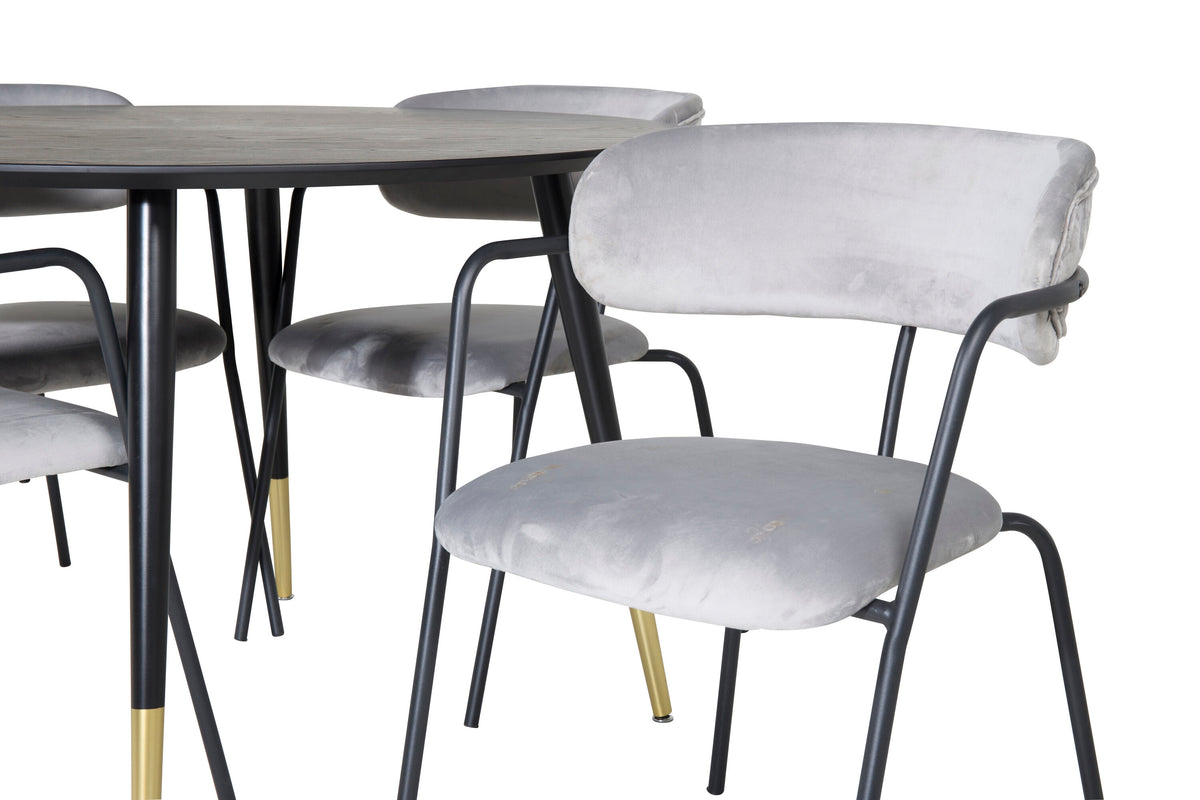 Dipp Matbord med Arrow Stolarna – Bord: ⌀115 Stol: 61x79x58