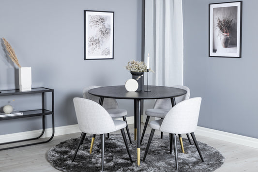 Dipp Matbord med Velvet Stolarna – Bord: ⌀115 Stol: 57x76,5x50