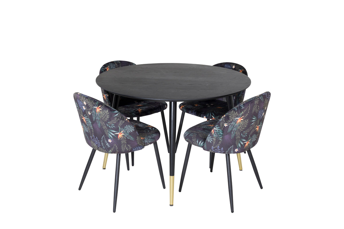 Dipp Matbord med Velvet Stolarna – Bord: ⌀115 Stol: 55x78x50,5