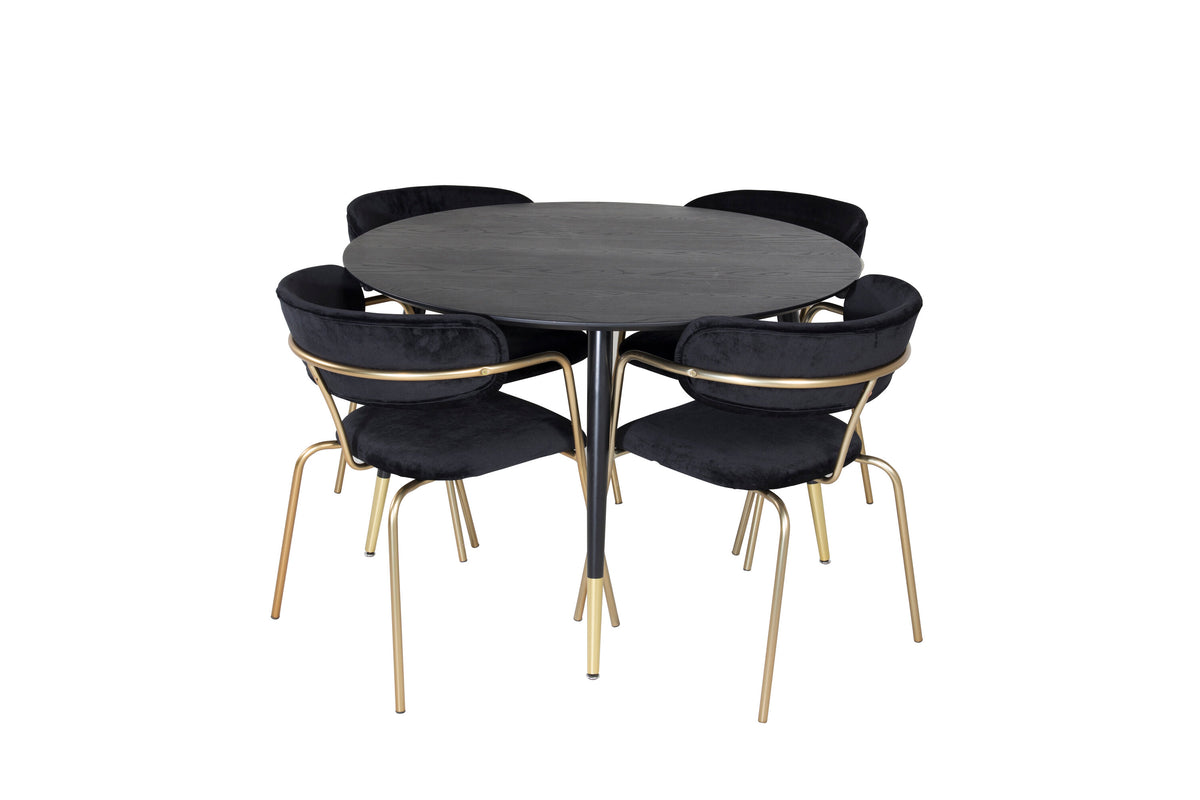 Dipp Matbord med Arrow Stolarna – Bord: ⌀115 Stol: 61x79x58
