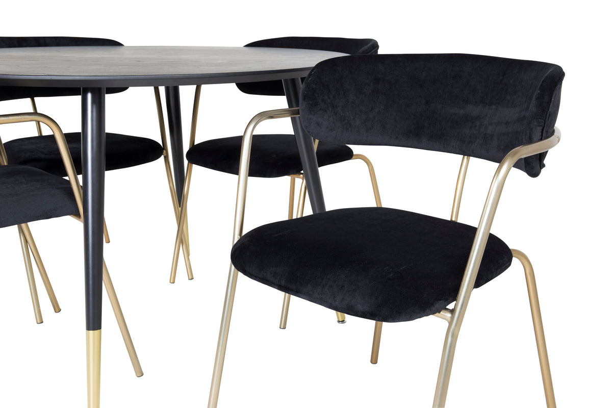Dipp Matbord med Arrow Stolarna – Bord: ⌀115 Stol: 61x79x58