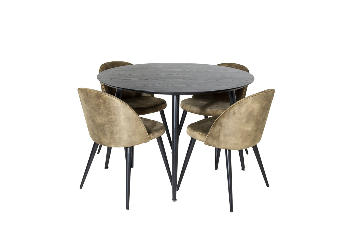Dipp Matbord med Velvet Stolarna – Bord: ⌀115 Stol: 57x76,5x50