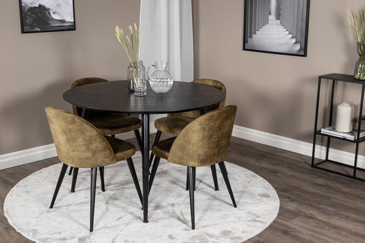 Dipp Matbord med Velvet Stolarna – Bord: ⌀115 Stol: 57x76,5x50