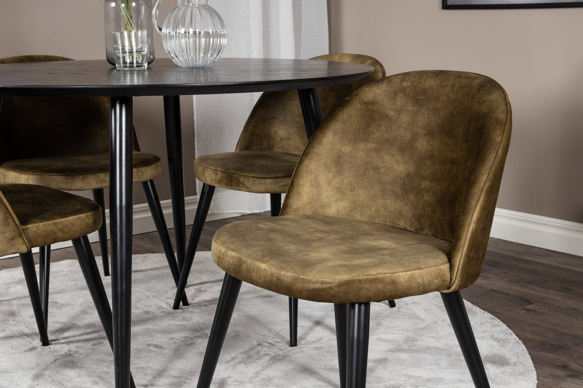 Dipp Matbord med Velvet Stolarna – Bord: ⌀115 Stol: 57x76,5x50