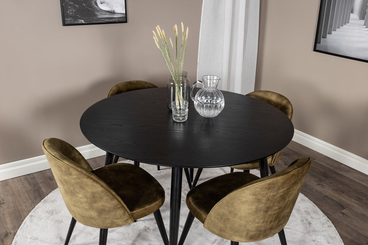 Dipp Matbord med Velvet Stolarna – Bord: ⌀115 Stol: 57x76,5x50