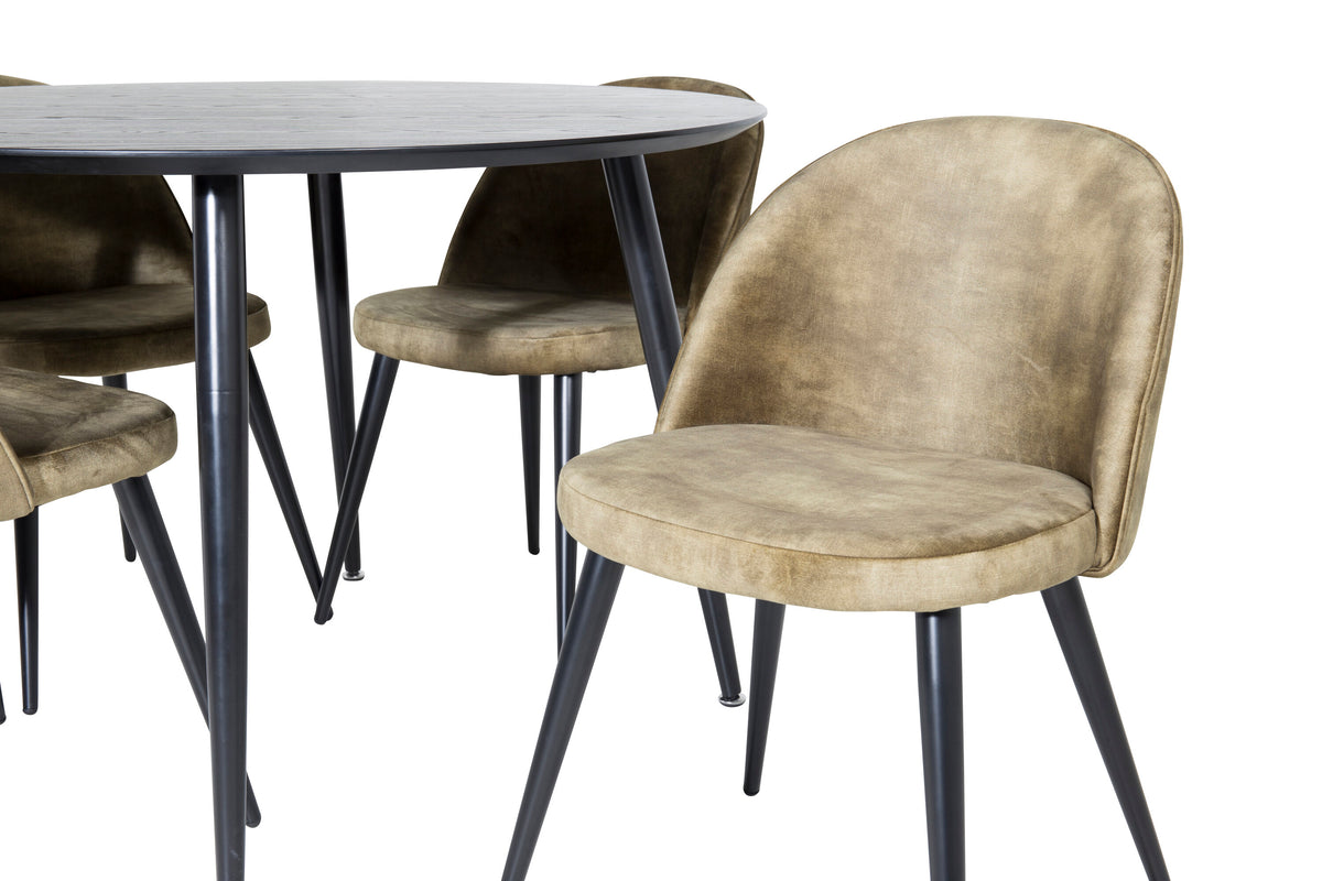 Dipp Matbord med Velvet Stolarna – Bord: ⌀115 Stol: 57x76,5x50