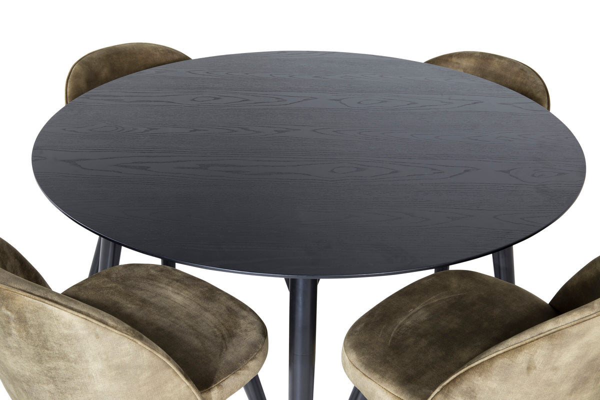 Dipp Matbord med Velvet Stolarna – Bord: ⌀115 Stol: 57x76,5x50