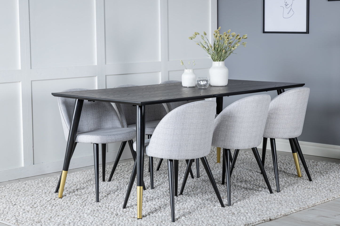Dipp Matbord med Velvet Stolarna – Bord: 75x180x90 Stol: 57x76,5x50