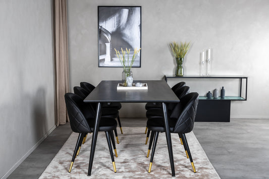 Dipp Matbord med Velvet Stolarna – Bord: 75,5x180x90 Stol: 57x76,5x50