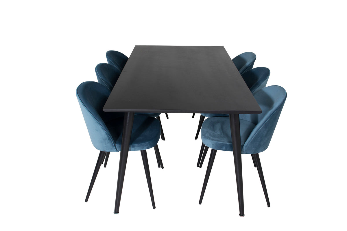 Dipp Matbord med Velvet Stolarna – Bord: 75,5x180x90 Stol: 57x76,5x50