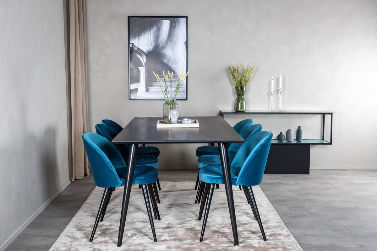 Dipp Matbord med Velvet Stolarna – Bord: 75,5x180x90 Stol: 57x76,5x50