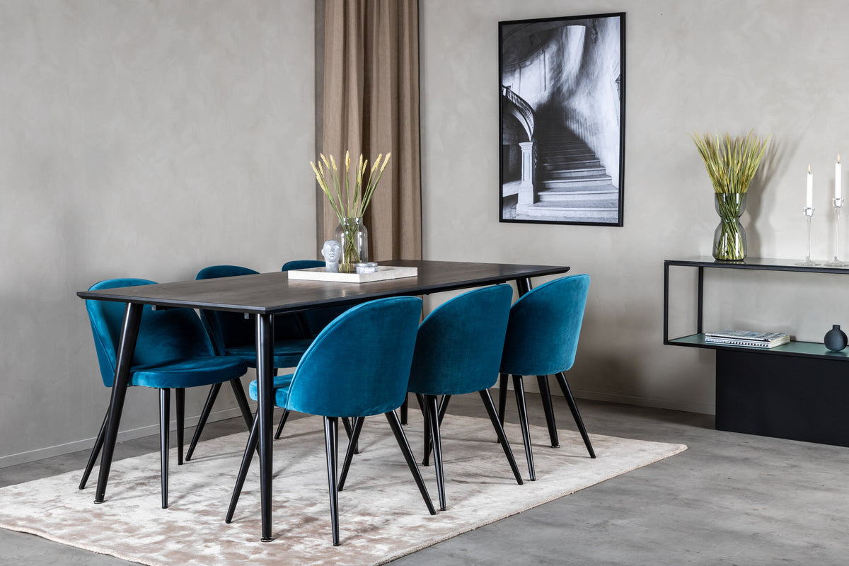 Dipp Matbord med Velvet Stolarna – Bord: 75,5x180x90 Stol: 57x76,5x50