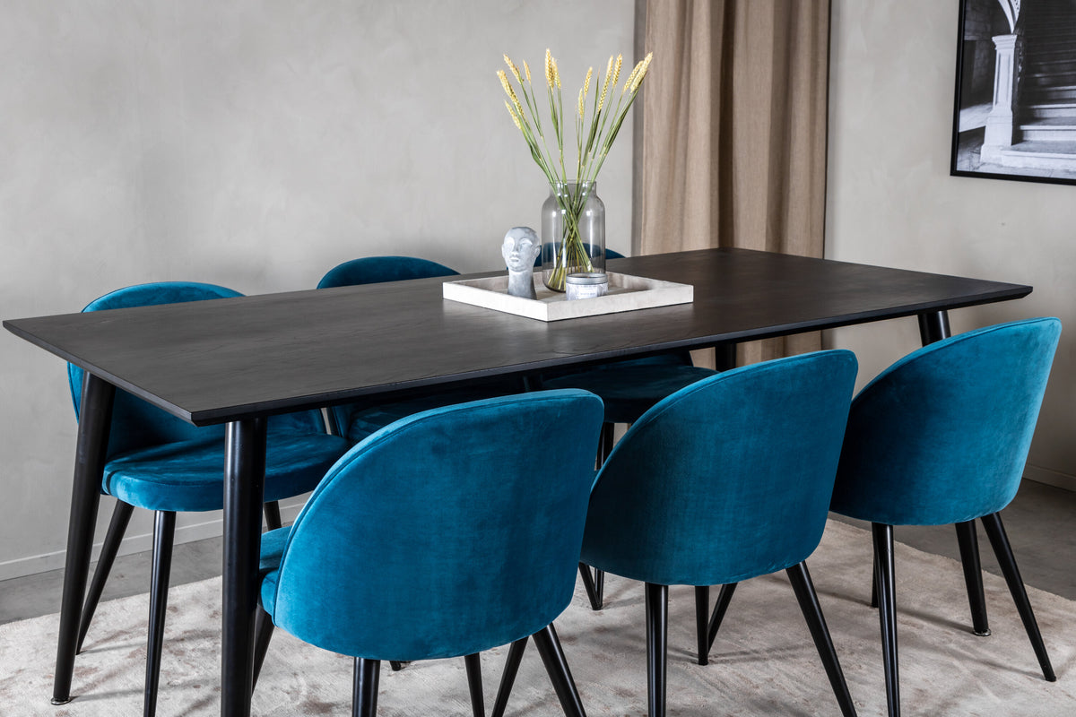 Dipp Matbord med Velvet Stolarna – Bord: 75,5x180x90 Stol: 57x76,5x50