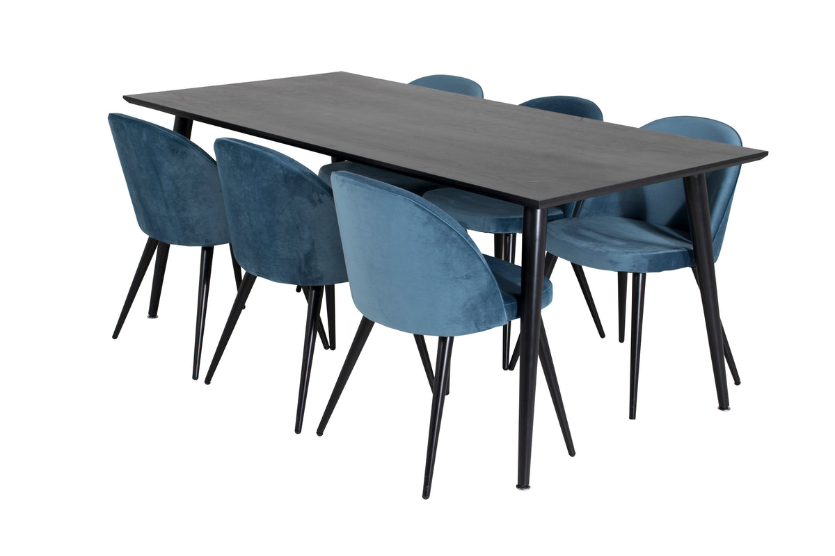 Dipp Matbord med Velvet Stolarna – Bord: 75,5x180x90 Stol: 57x76,5x50
