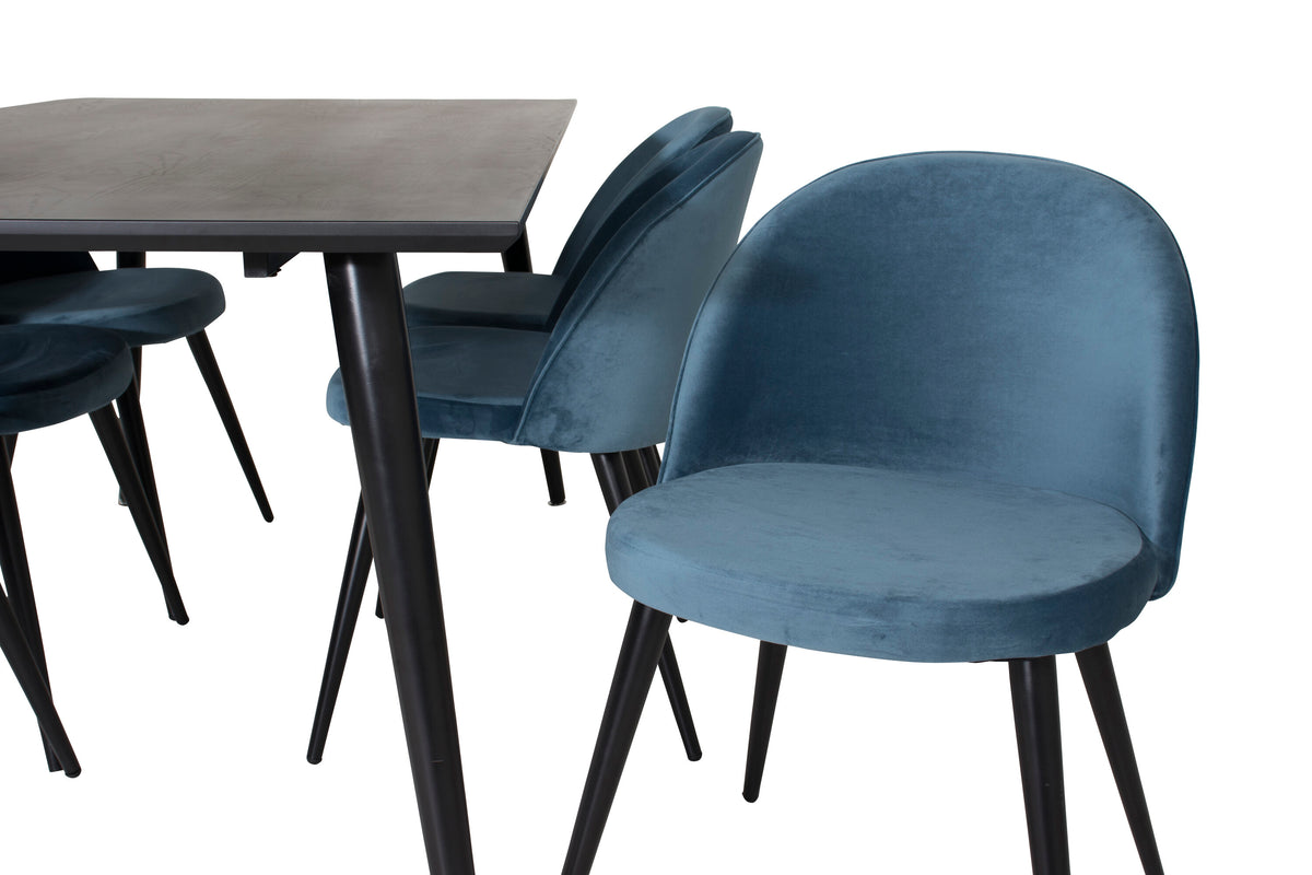Dipp Matbord med Velvet Stolarna – Bord: 75,5x180x90 Stol: 57x76,5x50