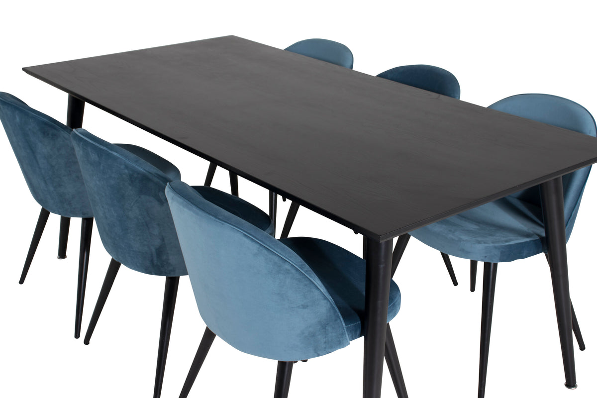 Dipp Matbord med Velvet Stolarna – Bord: 75,5x180x90 Stol: 57x76,5x50