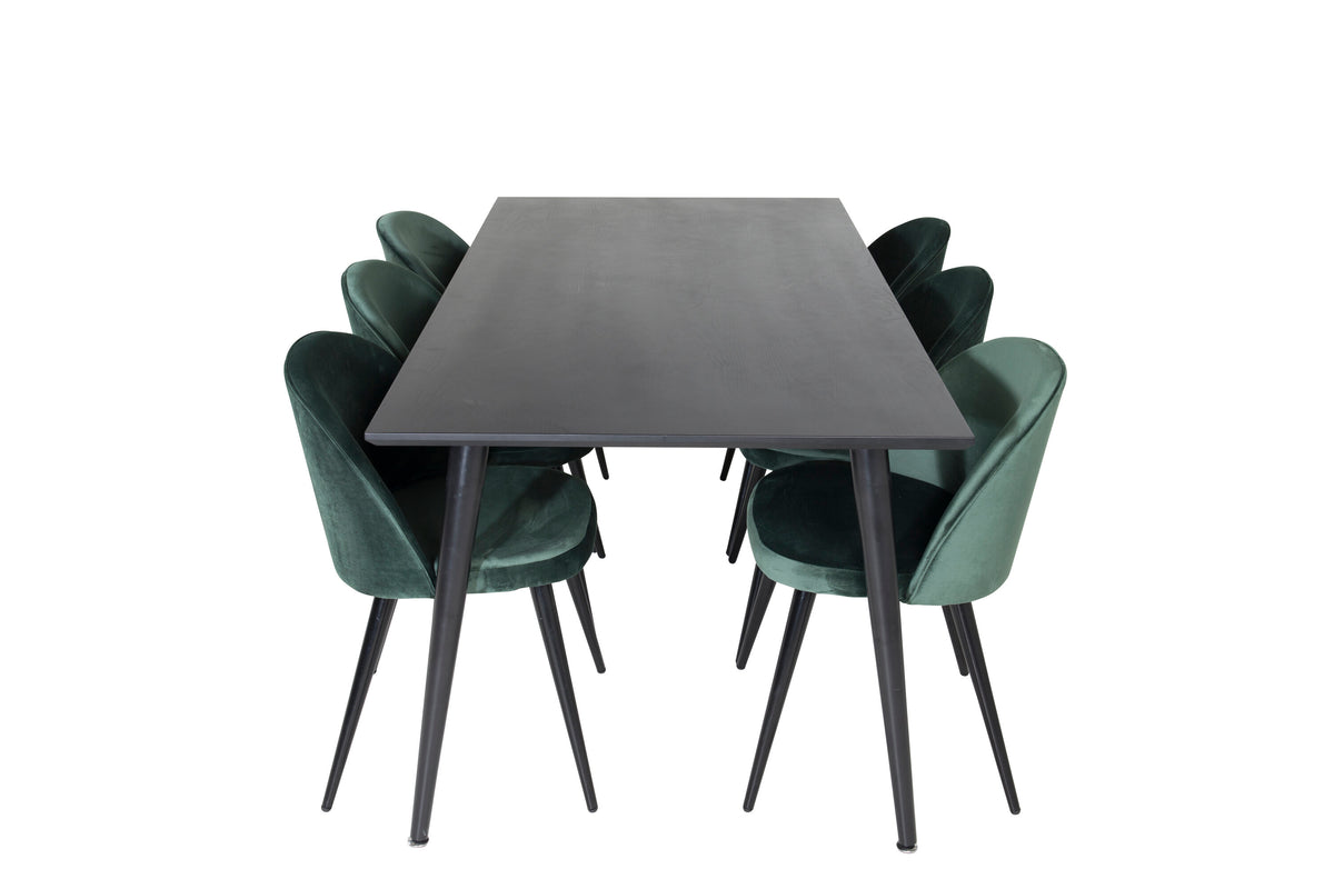Dipp Matbord med Velvet Stolarna – Bord: 75,5x180x90 Stol: 57x76,5x50