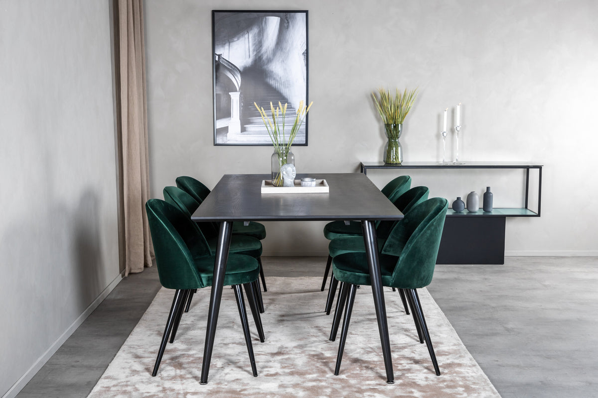 Dipp Matbord med Velvet Stolarna – Bord: 75,5x180x90 Stol: 57x76,5x50
