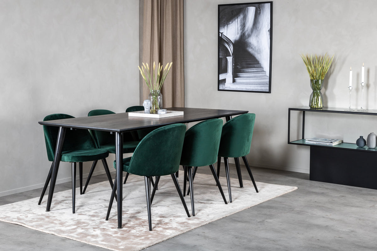 Dipp Matbord med Velvet Stolarna – Bord: 75,5x180x90 Stol: 57x76,5x50