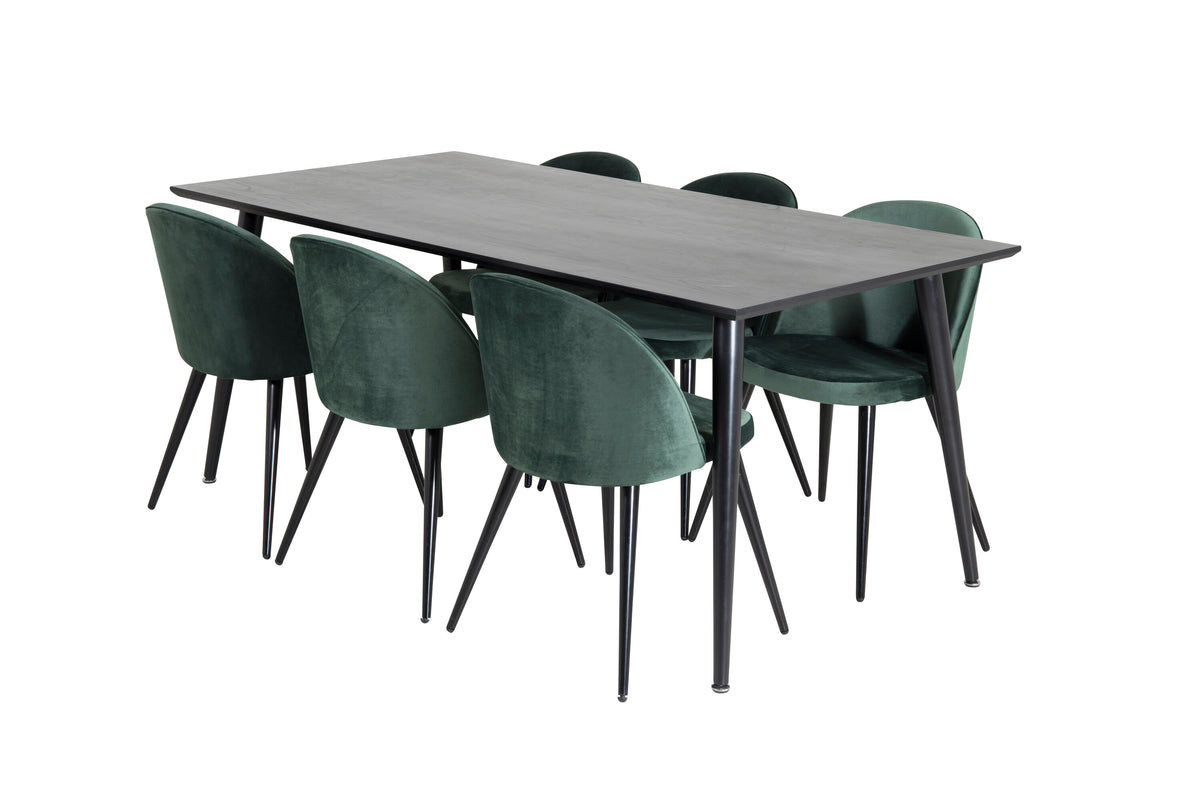 Dipp Matbord med Velvet Stolarna – Bord: 75,5x180x90 Stol: 57x76,5x50