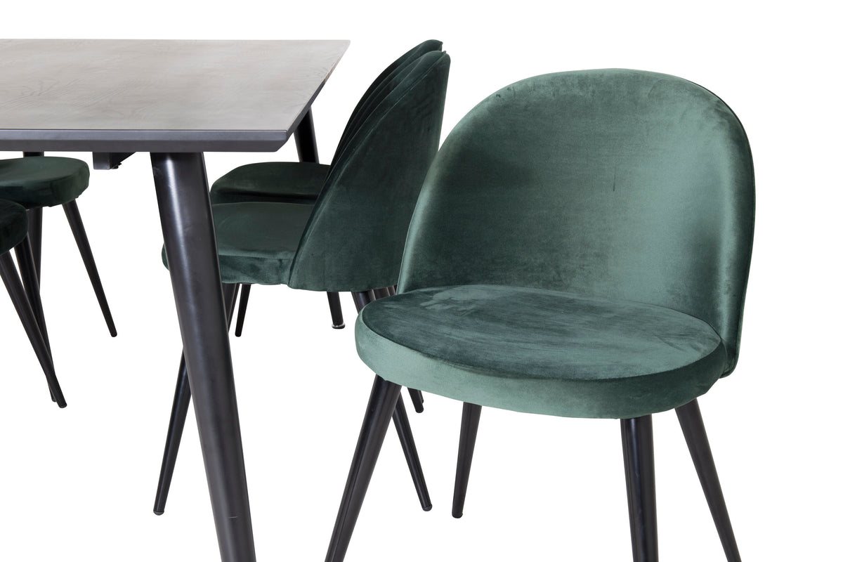 Dipp Matbord med Velvet Stolarna – Bord: 75,5x180x90 Stol: 57x76,5x50