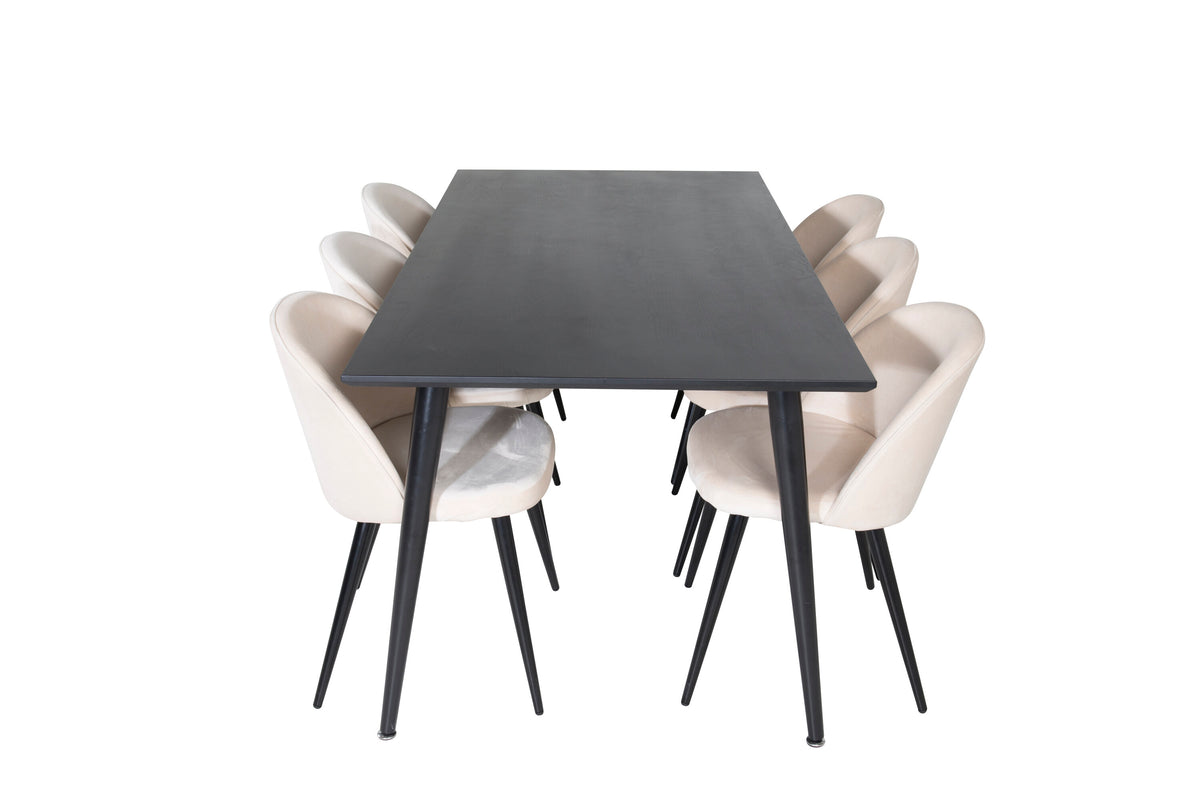 Dipp Matbord med Velvet Stolarna – Bord: 75,5x180x90 Stol: 57x76,5x50
