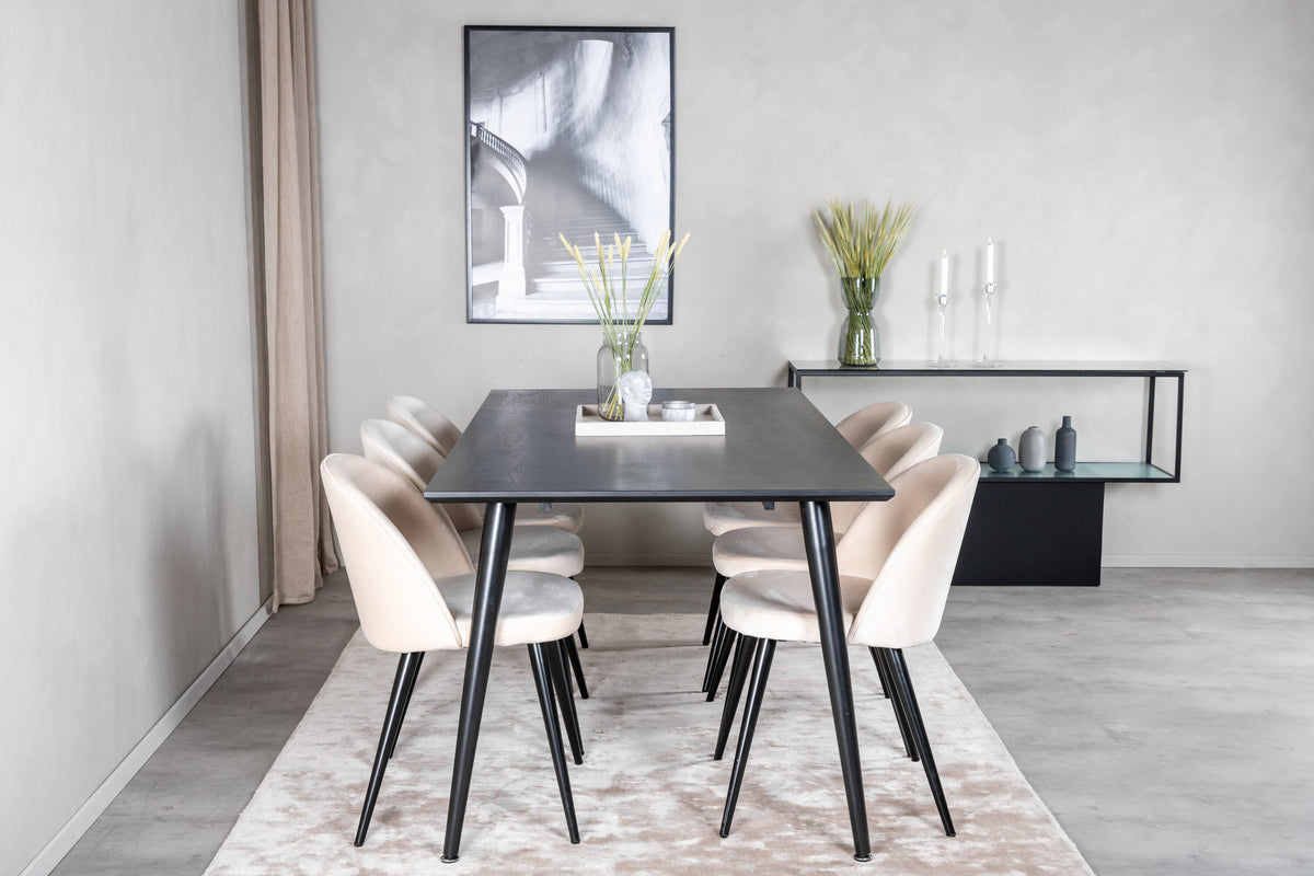 Dipp Matbord med Velvet Stolarna – Bord: 75,5x180x90 Stol: 57x76,5x50