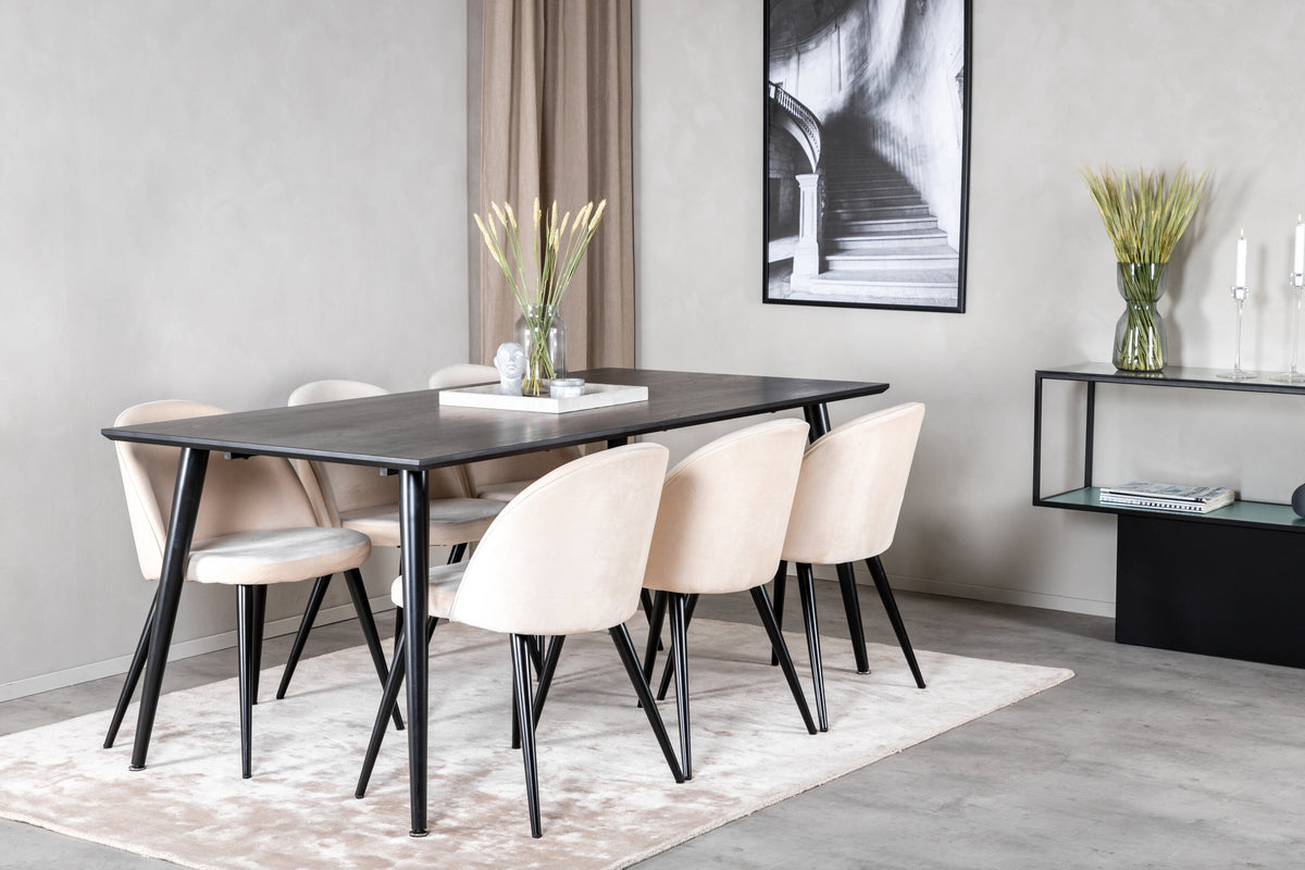 Dipp Matbord med Velvet Stolarna – Bord: 75,5x180x90 Stol: 57x76,5x50