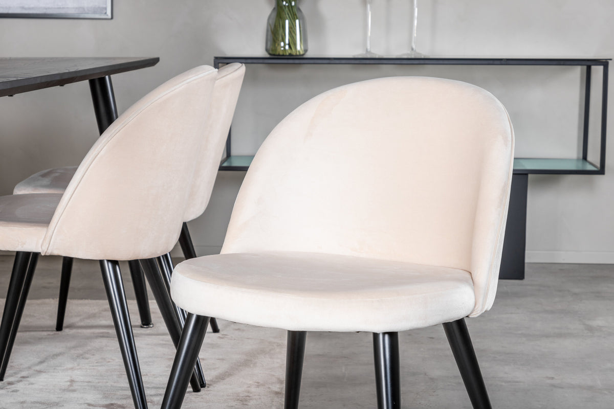 Dipp Matbord med Velvet Stolarna – Bord: 75,5x180x90 Stol: 57x76,5x50