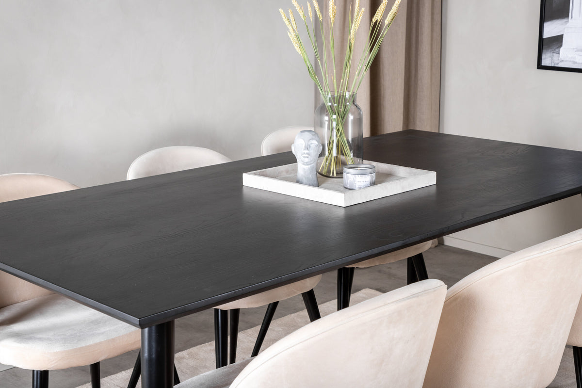 Dipp Matbord med Velvet Stolarna – Bord: 75,5x180x90 Stol: 57x76,5x50
