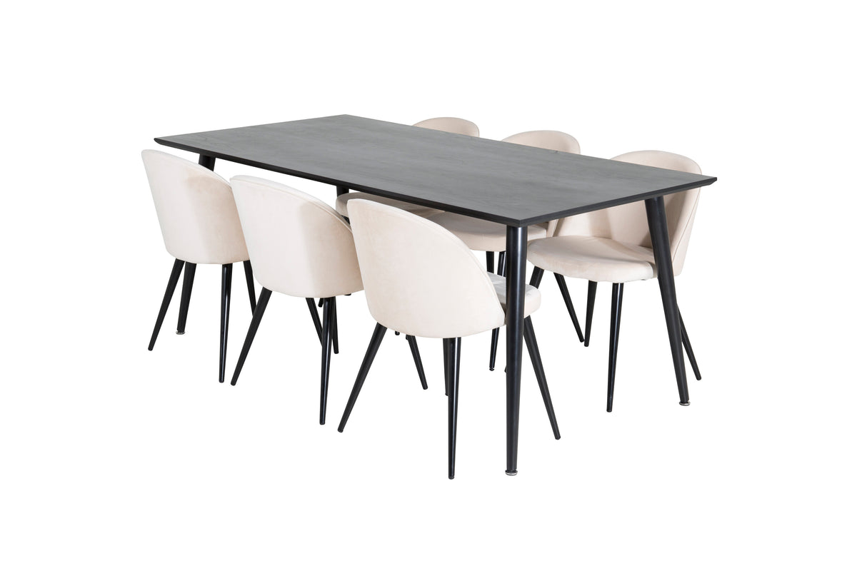 Dipp Matbord med Velvet Stolarna – Bord: 75,5x180x90 Stol: 57x76,5x50