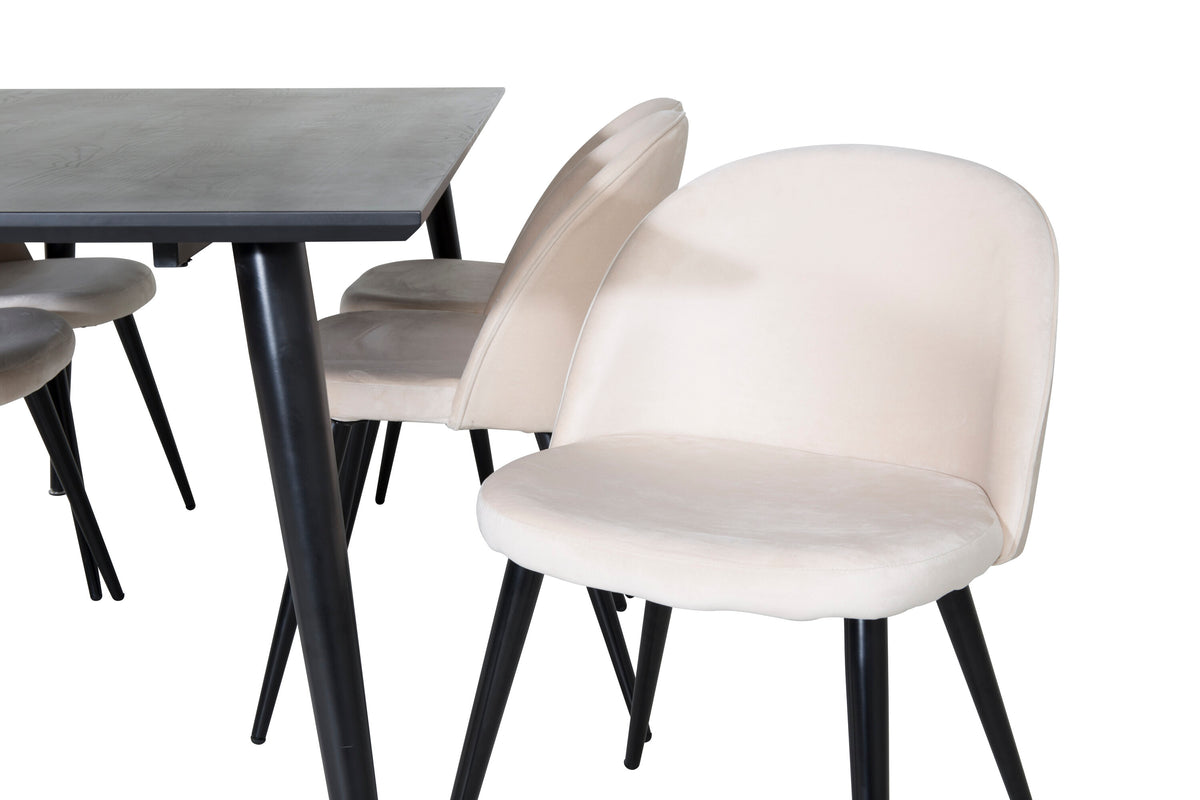 Dipp Matbord med Velvet Stolarna – Bord: 75,5x180x90 Stol: 57x76,5x50
