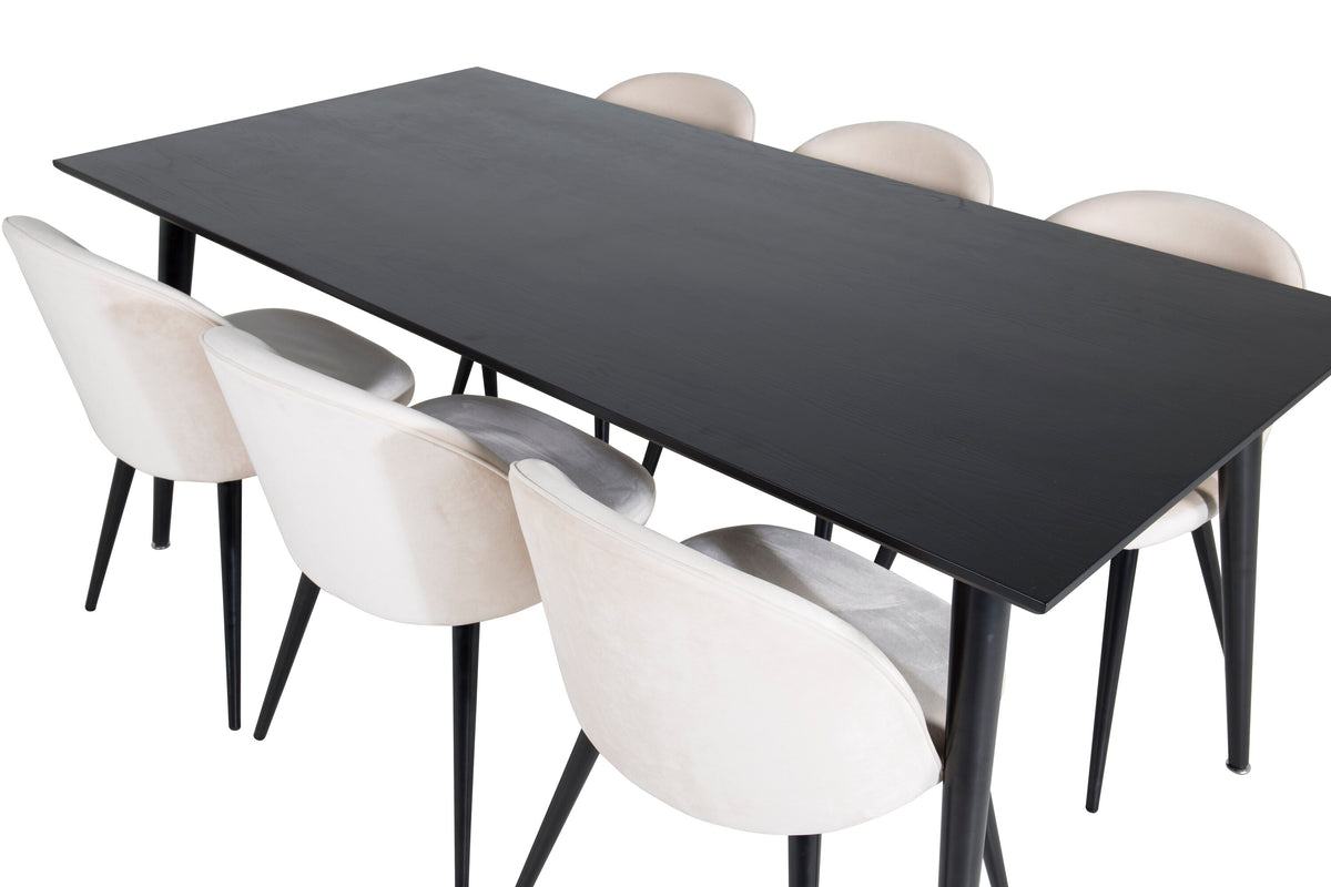 Dipp Matbord med Velvet Stolarna – Bord: 75,5x180x90 Stol: 57x76,5x50
