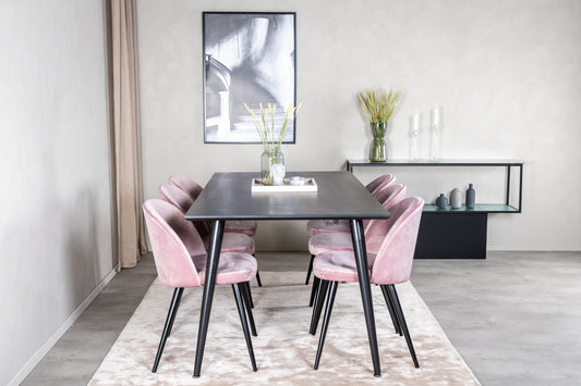 Dipp Matbord med Velvet Stolarna – Bord: 75,5x180x90 Stol: 57x76,5x50