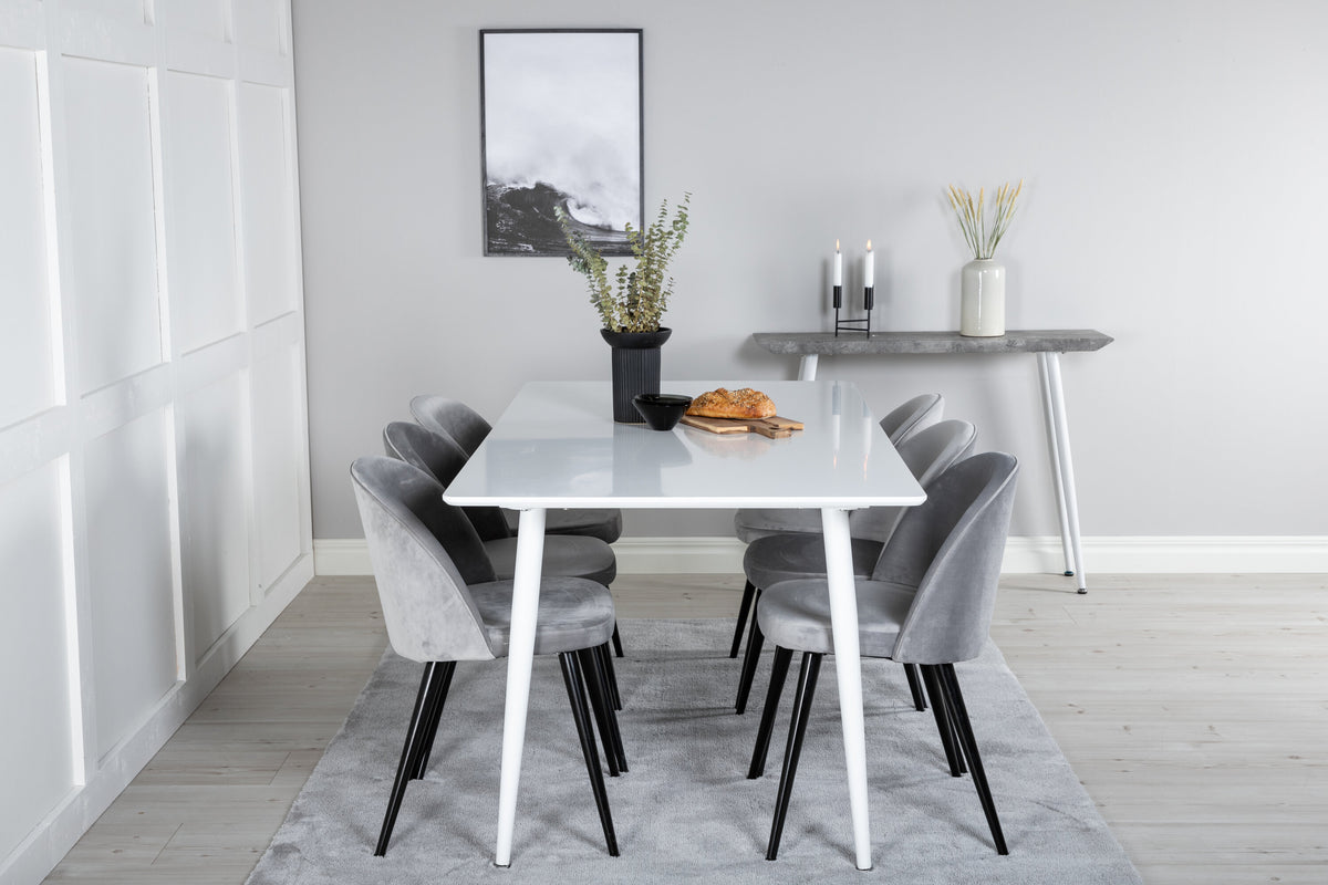 Polar Matbord med Velvet Stolarna – Bord: 75x180x90 Stol: 57x76,5x50
