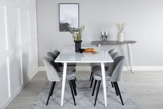 Polar Matbord med Velvet Stolarna – Bord: 75x180x90 Stol: 57x76,5x50
