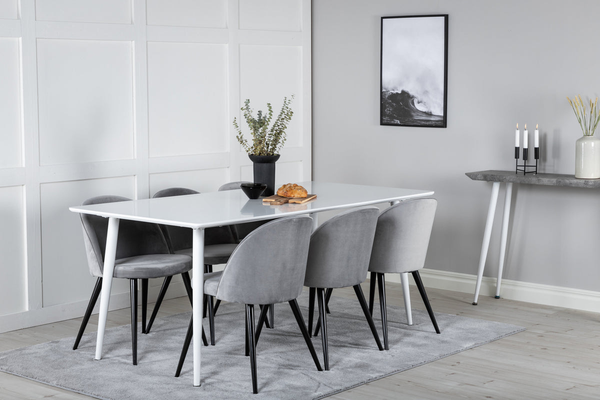 Polar Matbord med Velvet Stolarna – Bord: 75x180x90 Stol: 57x76,5x50
