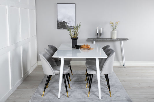Polar Matbord med Velvet Stolarna – Bord: 75x180x90 Stol: 57x76,5x50