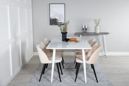 Polar Matbord med Velvet Stolarna – Bord: 75x180x90 Stol: 57x76,5x50