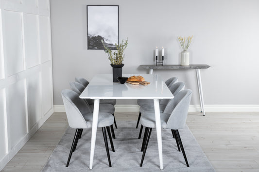 Polar Matbord med Velvet Stolarna – Bord: 75x180x90 Stol: 57x76,5x50