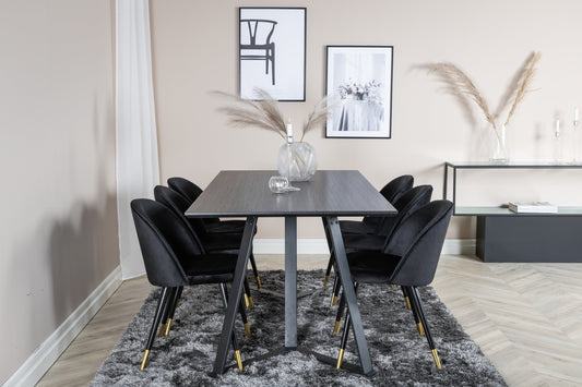 Marina Matbord med Velvet Stolarna – Bord: 75x180x90 Stol: 57x76,5x50