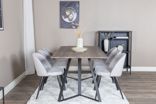 Marina Matbord med Velvet Stolarna – Bord: 75x180x90 Stol: 57x76,5x50