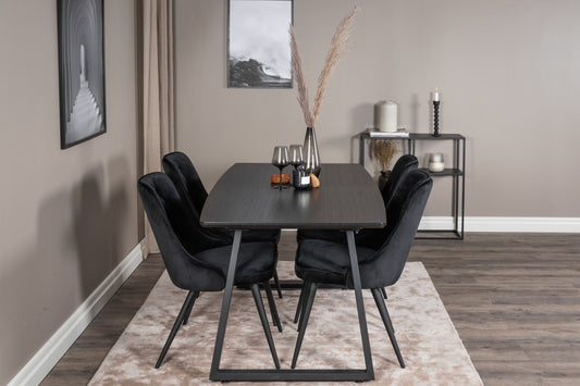 Inca Matbord med Velvet Deluxe Stolarna – Bord: 75x160x85 Stol: 66x88,5x50